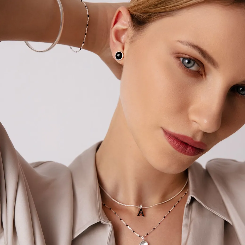 Bransoletka 16+5 cm, czarna emalia, posrebrzana^Lilou New