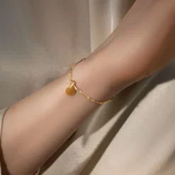 Bransoletka Bamboo z zawieszką medalik 1 cm pozłacana^Lilou Fashion