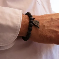 Bransoletka męska z kamieni wulkanicznych z zawieszką Rakieta do Padla 2,2 cm^Lilou Online