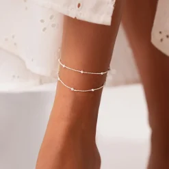 Bransoletka na kostkę na łańcuszku Kulki, posrebrzana^Lilou Hot