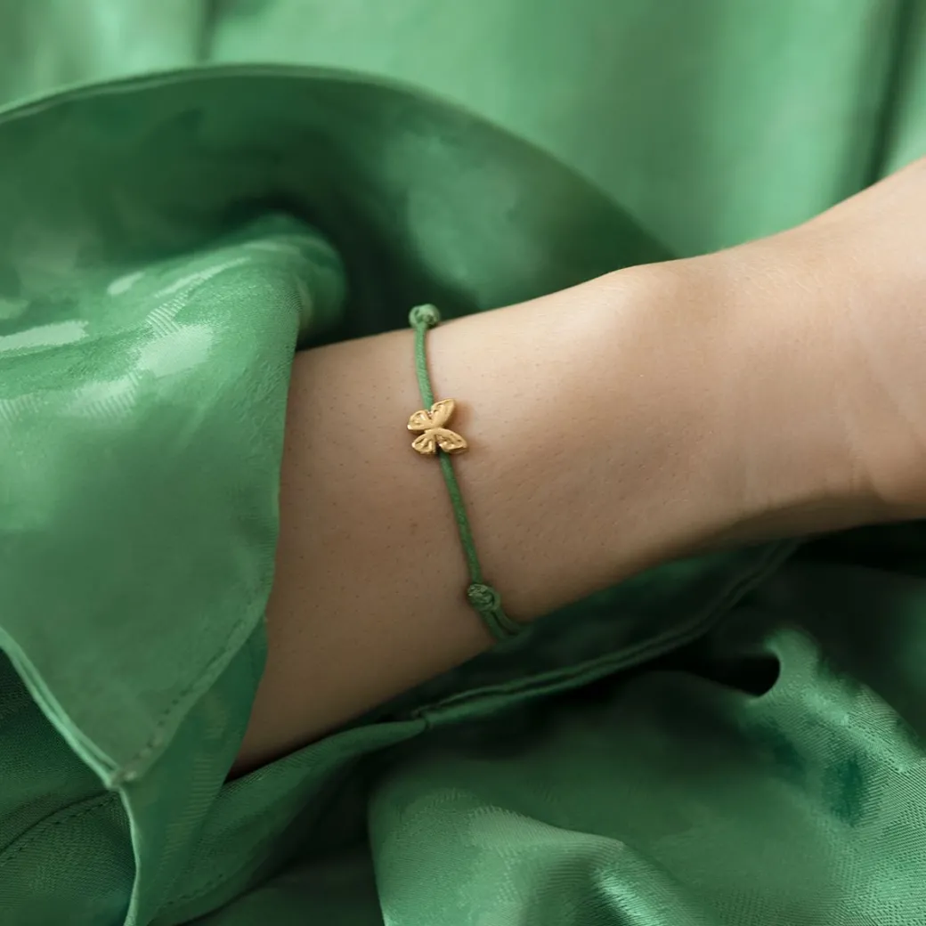 Bransoletka z pozłacanym motylem Etincelle na cienkim żółtym sznurku^Lilou Fashion