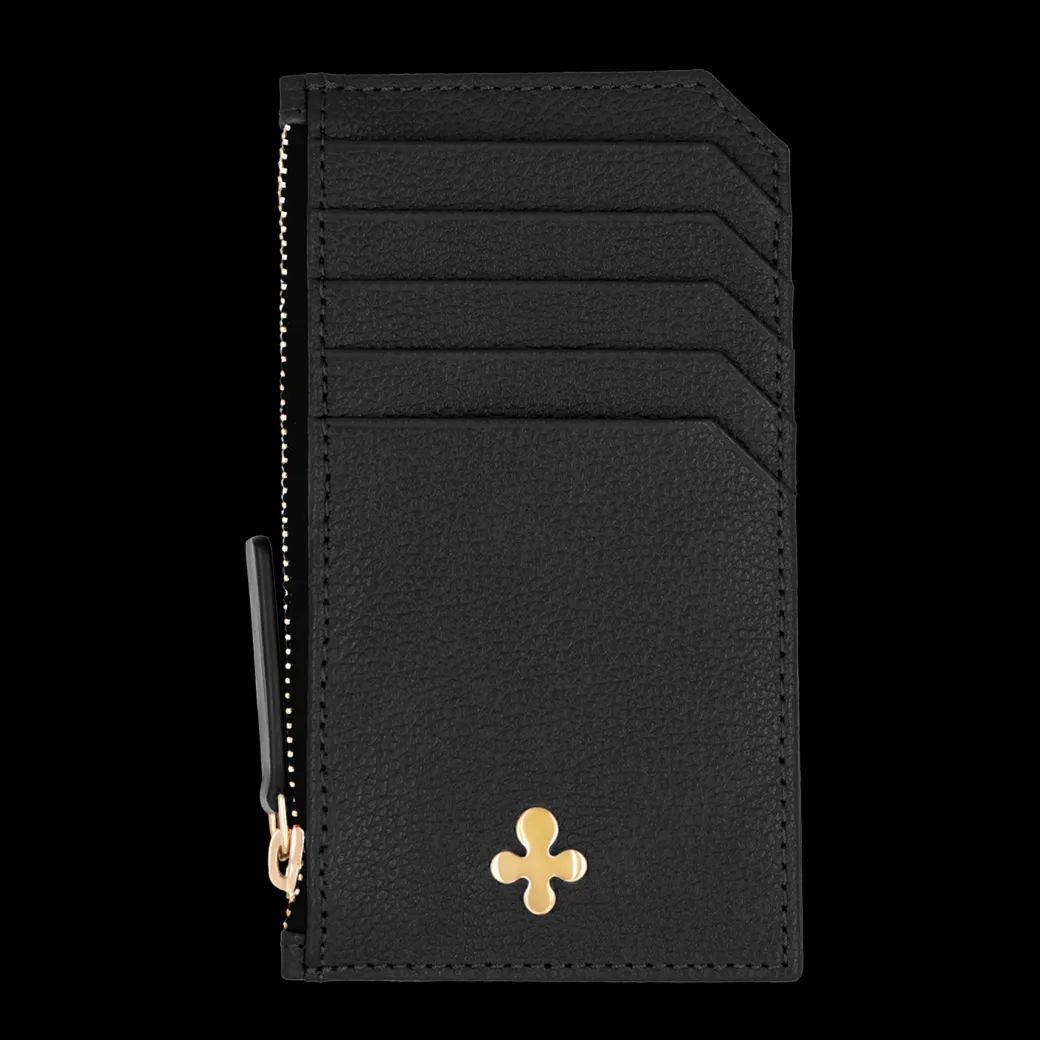 Card holder skórzany gładki w kolorze czarnym pozłacany^Lilou Fashion