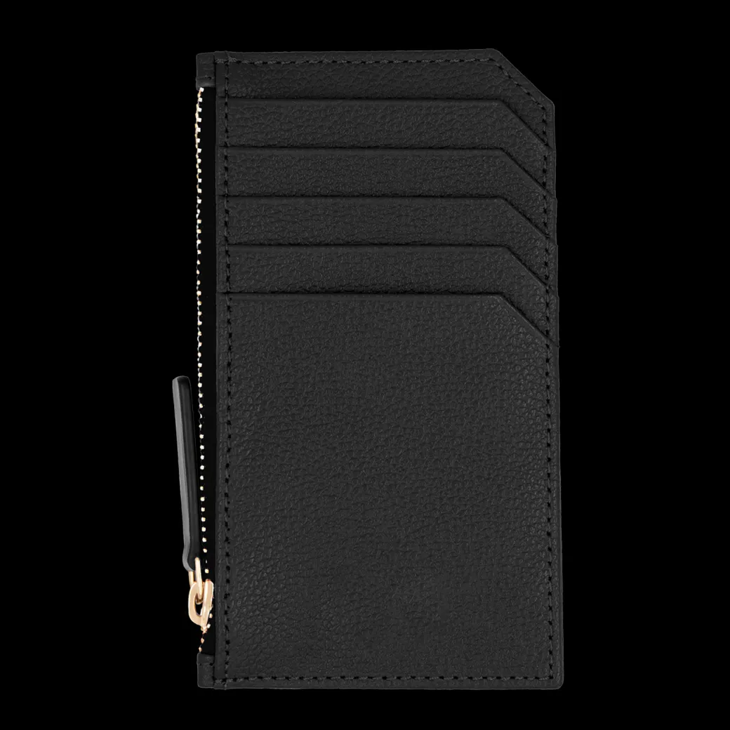 Card holder skórzany gładki w kolorze czarnym pozłacany^Lilou Fashion