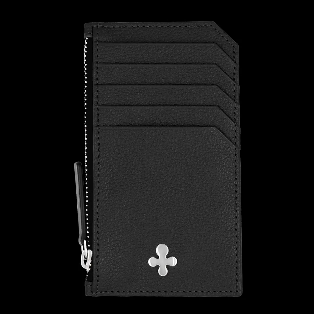 Card holder skórzany gładki w kolorze czarnym srebrny^Lilou Discount