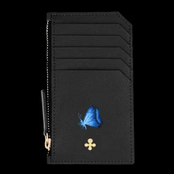 Card holder skórzany gładki w kolorze czarnym z wytłoczoną koniczyną^Lilou Online