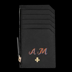 Card holder skórzany gładki w kolorze czarnym z wytłoczoną koniczyną^Lilou Online
