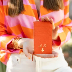 Card holder skórzany w kolorze pomarańczowym^Lilou Fashion