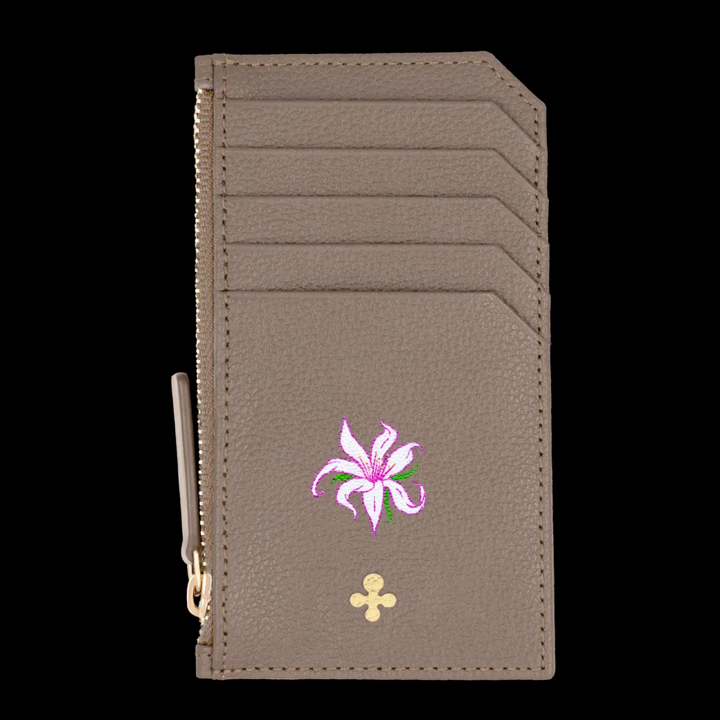 Card holder skórzany w kolorze mocca z wytłoczoną koniczyną^Lilou Hot