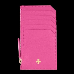 Card holder skórzany w kolorze fuksjowym z wytłoczoną koniczyną^Lilou Hot