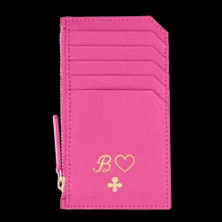 Card holder skórzany w kolorze fuksjowym z wytłoczoną koniczyną^Lilou Hot