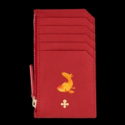 Card holder skórzany w kolorze czerwonym z wytłoczoną koniczyną^Lilou New