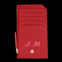 Card holder skórzany w kolorze czerwonym z wytłoczoną koniczyną^Lilou New