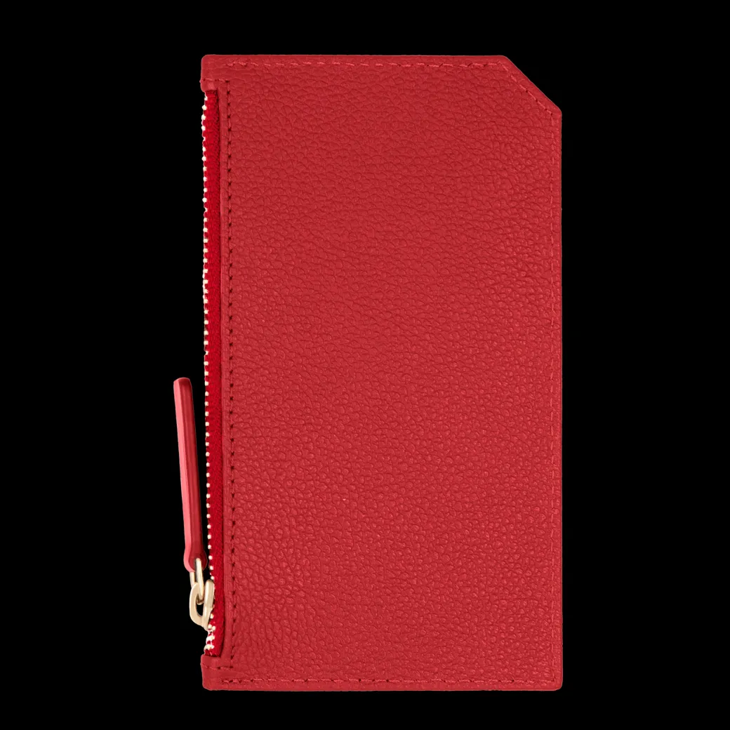 Card holder skórzany w kolorze czerwonym z wytłoczoną koniczyną^Lilou New