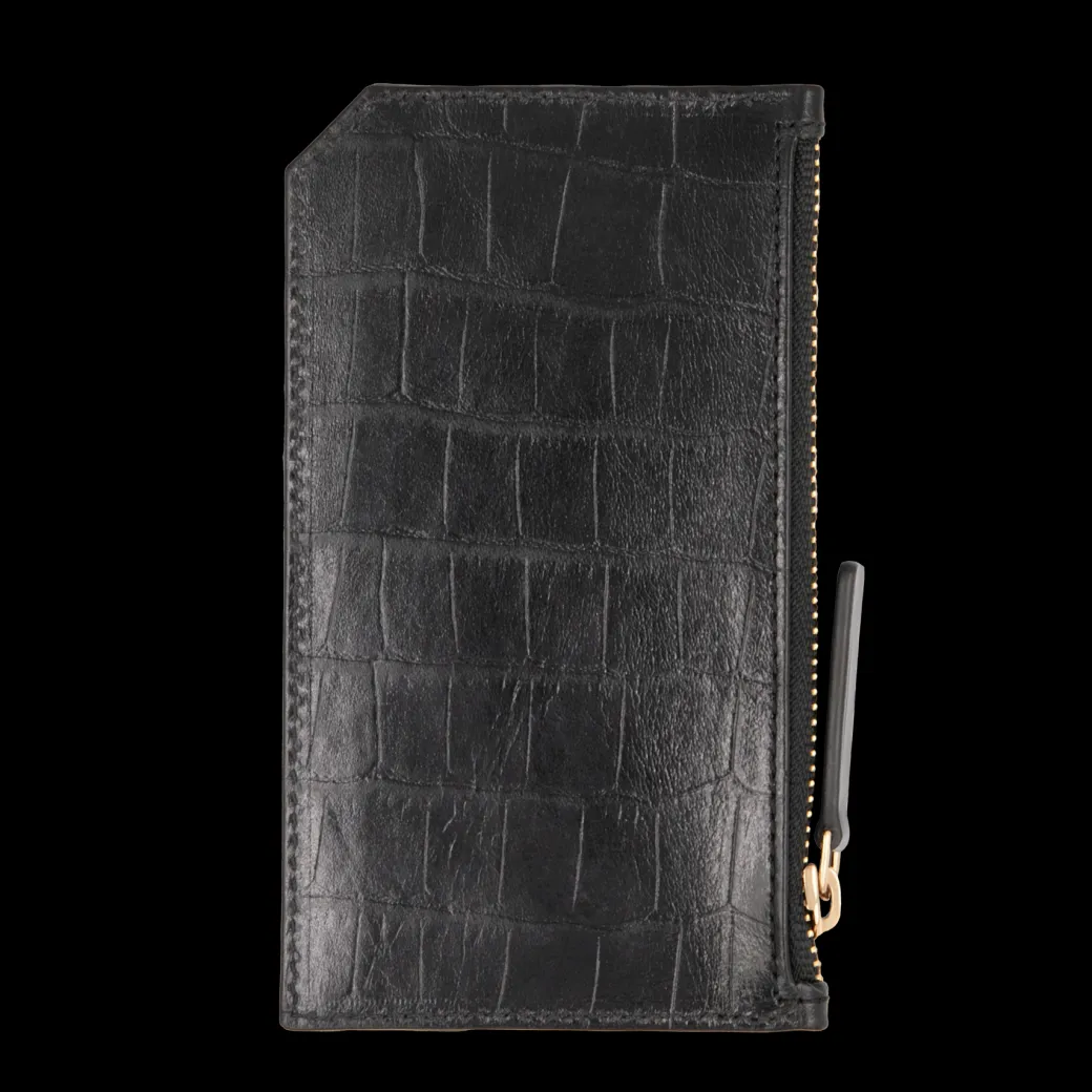 Card holder skórzany w kolorze czarnym z wytłoczoną koniczyną^Lilou Outlet
