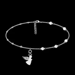 Choker z perłami z aniołkiem z ażurowym skrzydłem posrebrzany^Lilou Hot