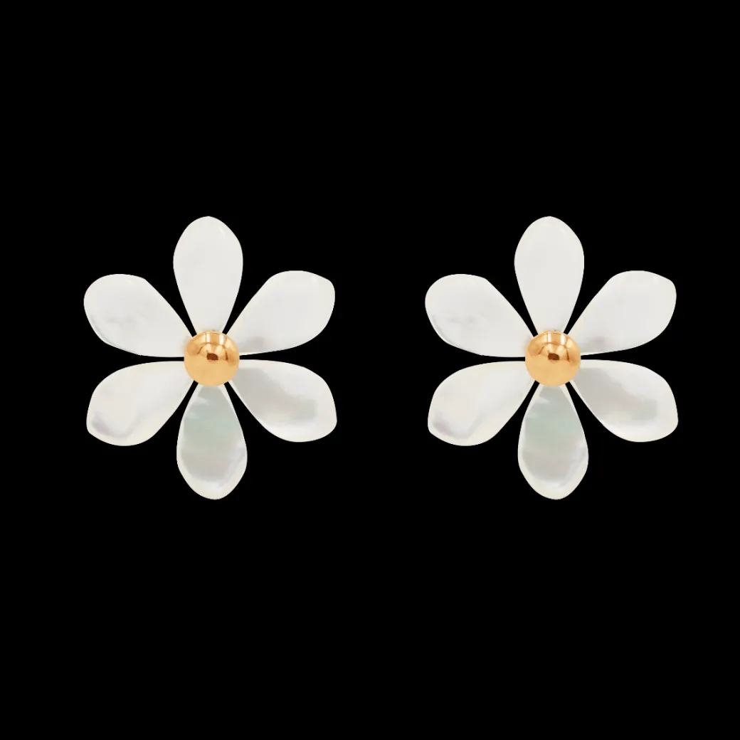Kolczyki Flowers na sztyfcie pozłacane z niezapominajkami z masy perłowej^Lilou Outlet