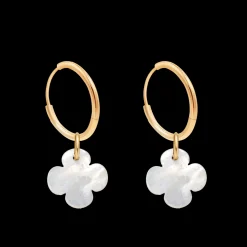 Kolczyki koła 1,4 cm z koniczyną z masy perłowej, pozłacane^Lilou Sale