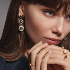 Kolczyki modułowe Cosmos z szarymi perłami pozłacane^Lilou Fashion