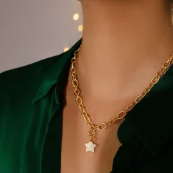 Naszyjnik Łańcuch No.3 z pozłacaną gwiazdką z białymi cyrkoniami^Lilou Fashion