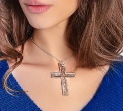 Naszyjnik z posrebrzanym Krzyżem Barok 6,5 cm na łańcuszku Kulki^Lilou Fashion
