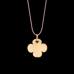 Naszyjnik z pozłacaną okrągłą koniczynką na cienkim jasnoróżowym sznurku^Lilou Online
