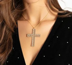 Naszyjnik z pozłacanym Krzyżem Barok 6,5 cm na łańcuszku Kulki^Lilou Hot