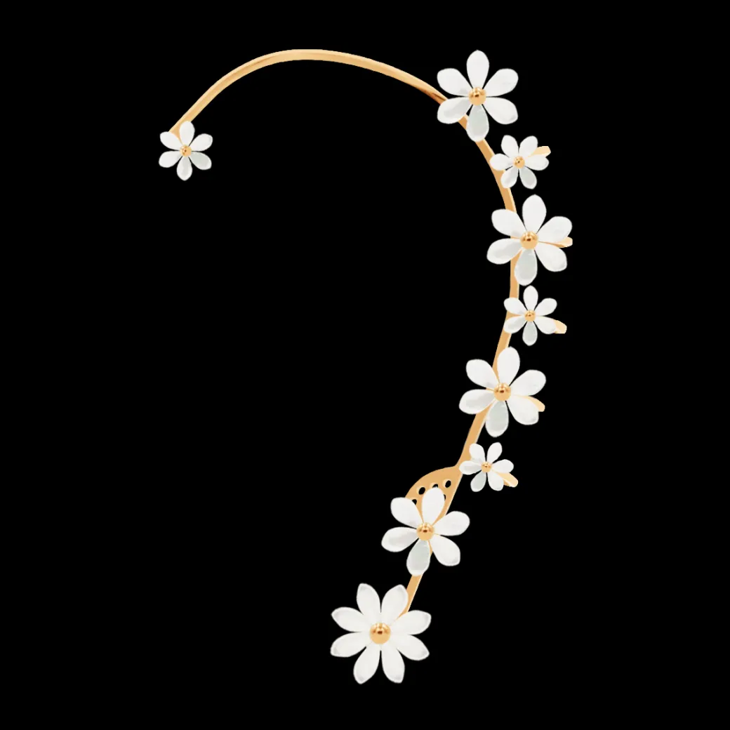 Nausznica Flowers pozłacana z niezapominajkami z masy perłowej lewa^Lilou Sale