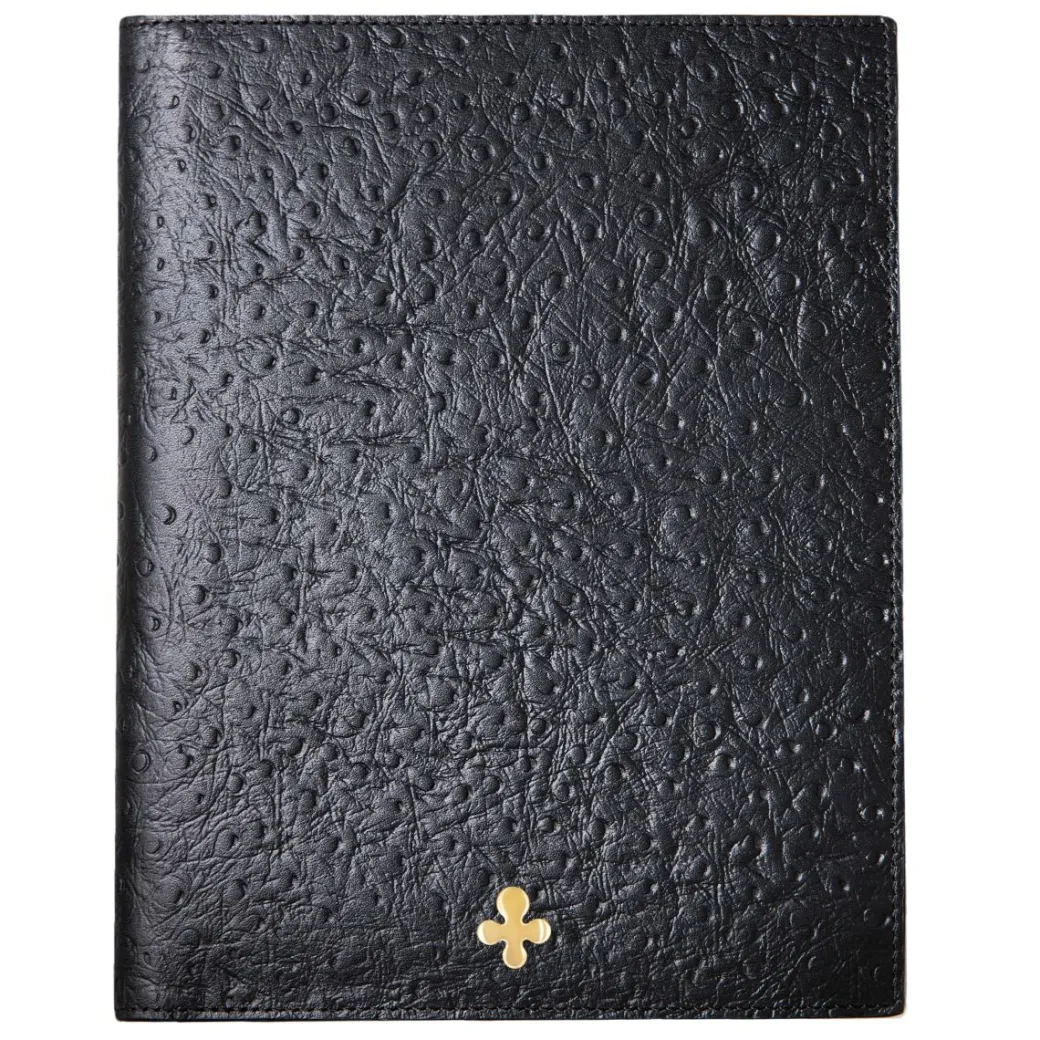 Notes skórzany w kolorze czarnym we wzór skóry strusia^Lilou Clearance