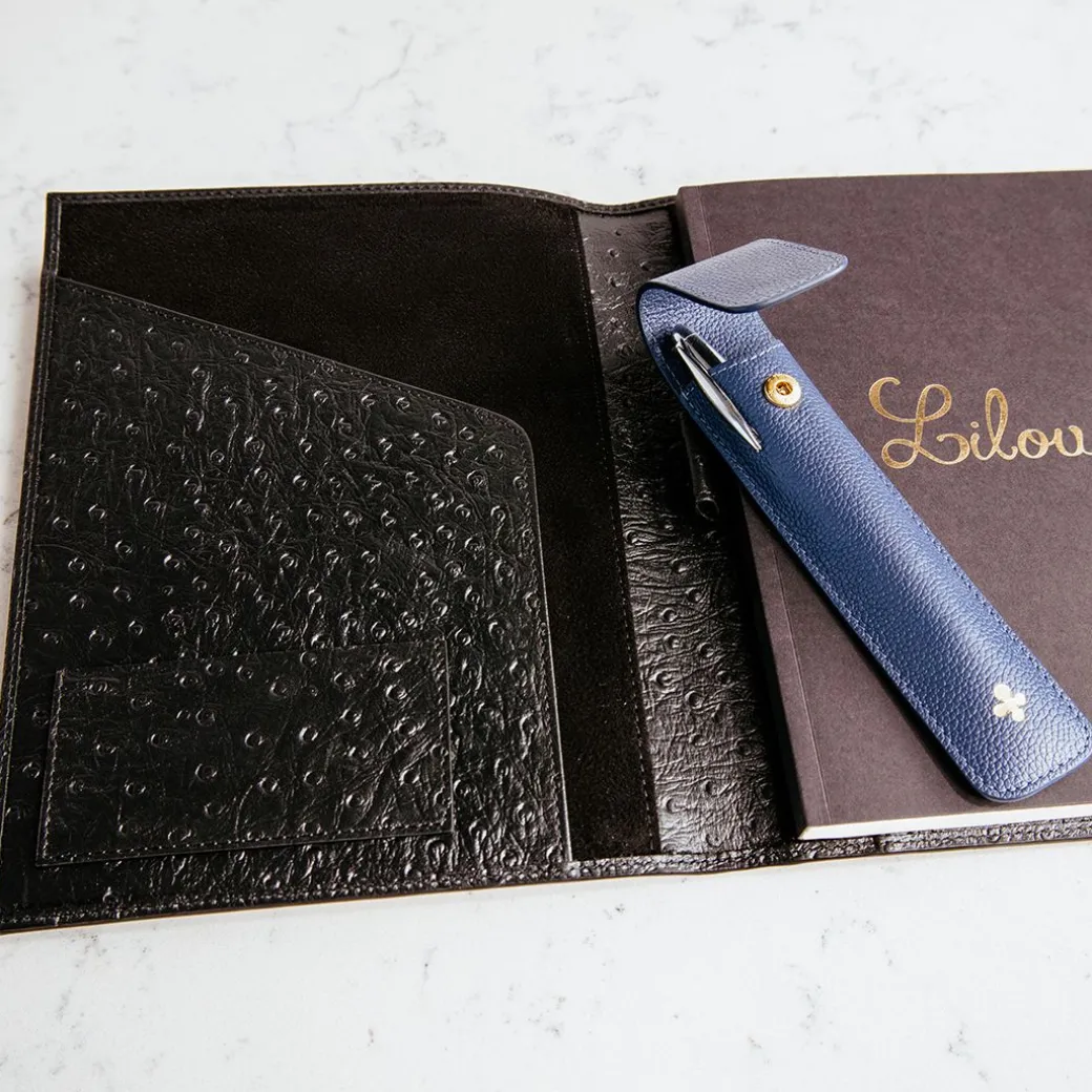 Notes skórzany w kolorze czarnym we wzór skóry strusia^Lilou Clearance